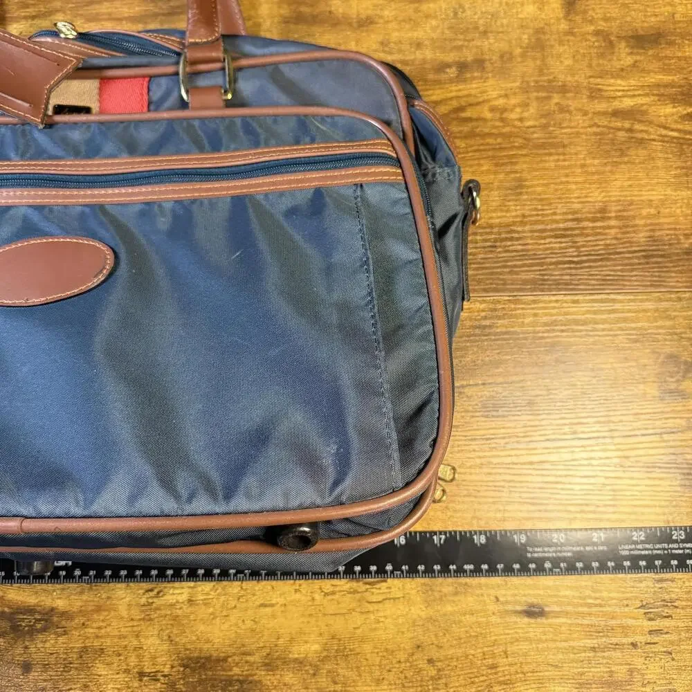 Lark‎ Vintage Navy Blue Nylon Faux Leather Carry-On Travel Bag Briefcase Mens OS